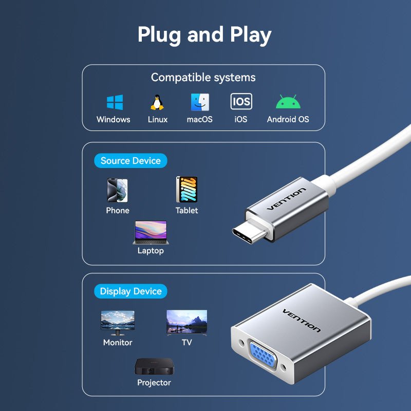 USB-C to VGA Converter 0.15M Silver Aluminium Alloy Type