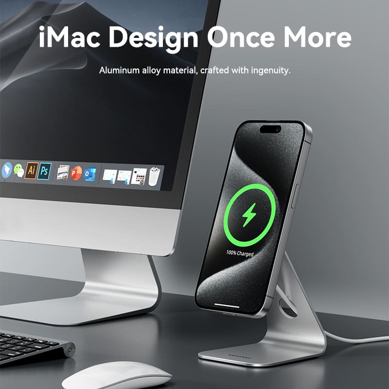 Vention 15W Magnetic Wireless Charger Stand with MagSafe 1M Silver