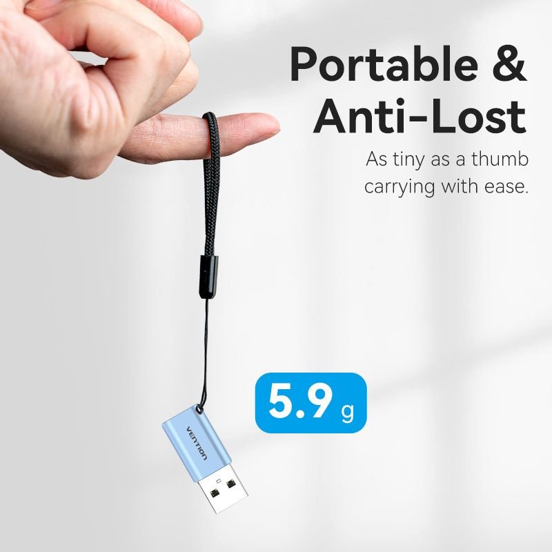 Vention USB 3.1 Type-A Male to USB-C Female Adapter with Lanyard Gray Aluminum Alloy Type