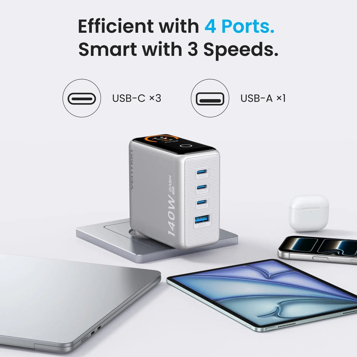 DASH PRO 140W 4-Port GaN5.0 Charger with Smart Display
