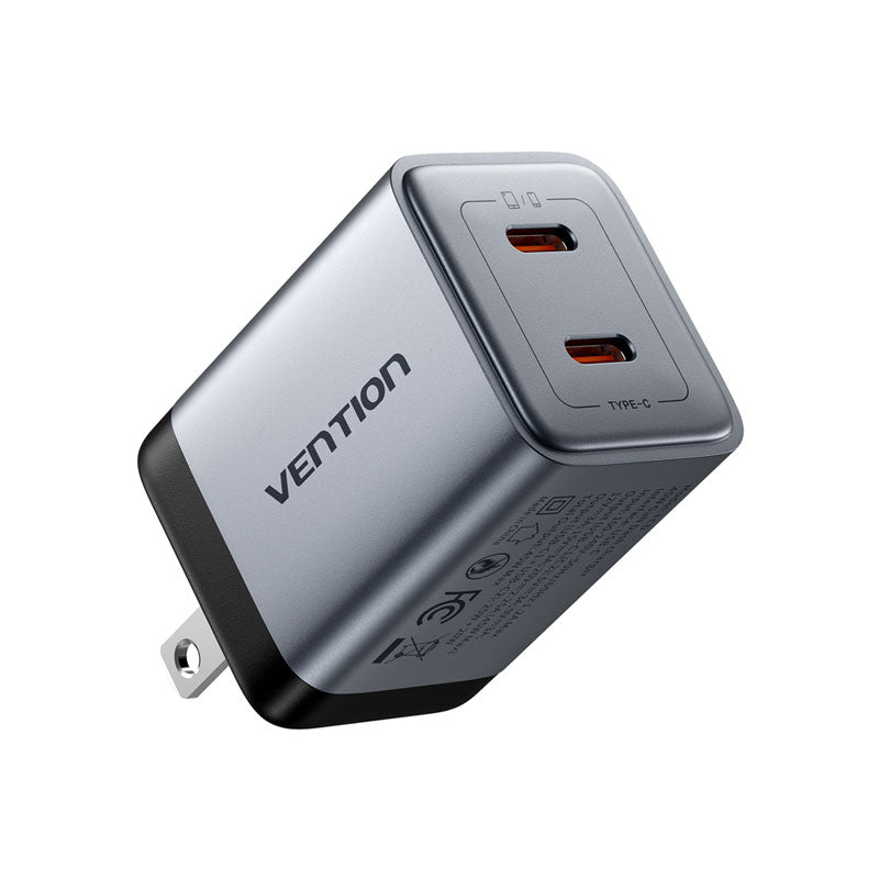 Vention 2-Port USB (C + C) GaN Charger (45W/45W) US-Plug Gray