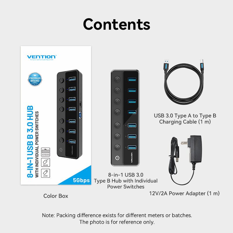 Vention 8-in-1 USB 3.0 Type-B Hub with Individual Power Switches