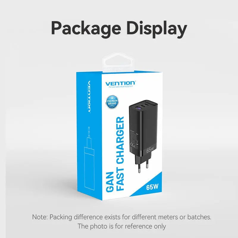 Vention 3-Port USB(C+C+A) GaN Charger(65W/30W/30W) EU-Plug