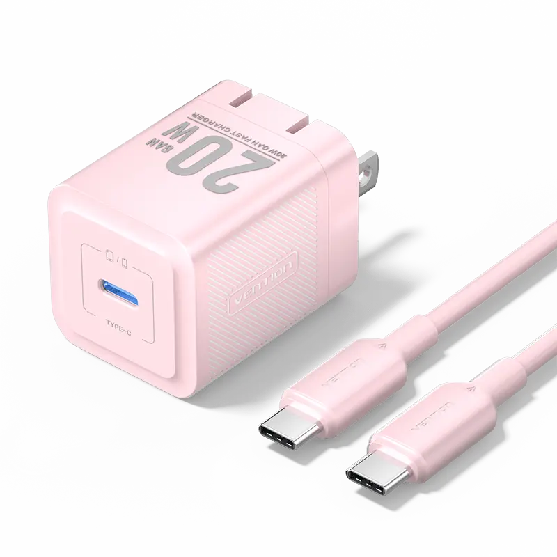 Vention 1-Port USB-C GaN Charger (20W) with USB-C to USB-C Cable (1M) US Plug