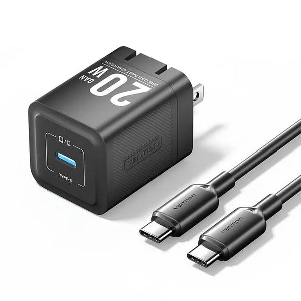 Vention 1-Port USB-C GaN Charger (20W) with USB-C to USB-C Cable (1M) US Plug