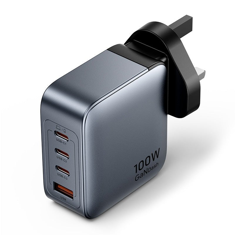 Vention 4-Port USB (C + C + C + A) GaN Charger (100W/100W/30W/30W) UK-Plug Gray