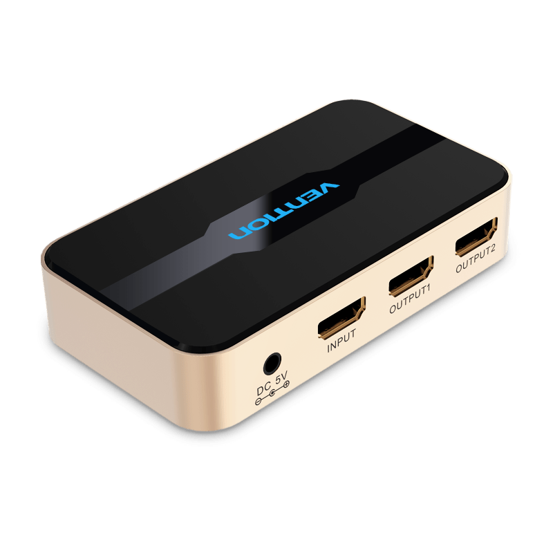 Vention 1 In 2 Out HDMI Splitter 4K@30Hz Gold Aluminum Alloy Type