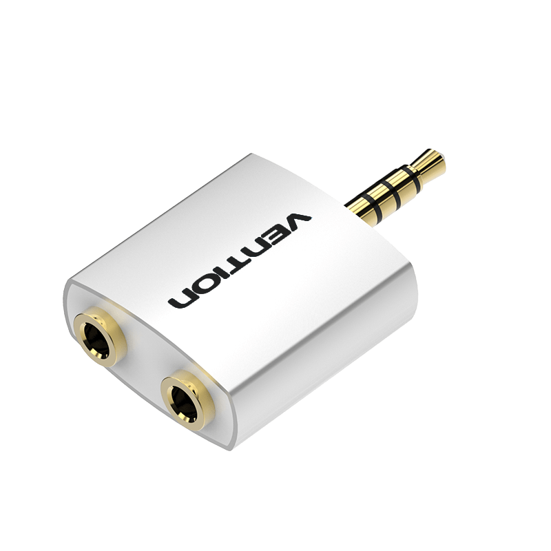 Vention 4 Pole 3.5mm Male to 2*3.5mm Female Audio Adapter Silvery Metal Type