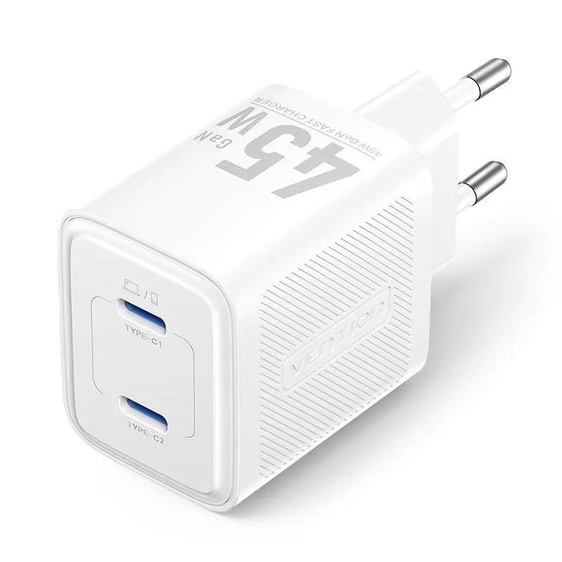 Vention 2-Port USB (C + C) GaN Charger (45W/45W) EU-Plug Black