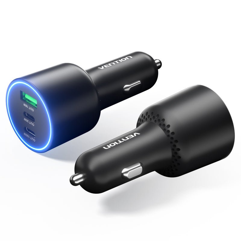 Vention Three-Port USB C+C+A (100W+30W+18W) Car Charger Black ABS Type