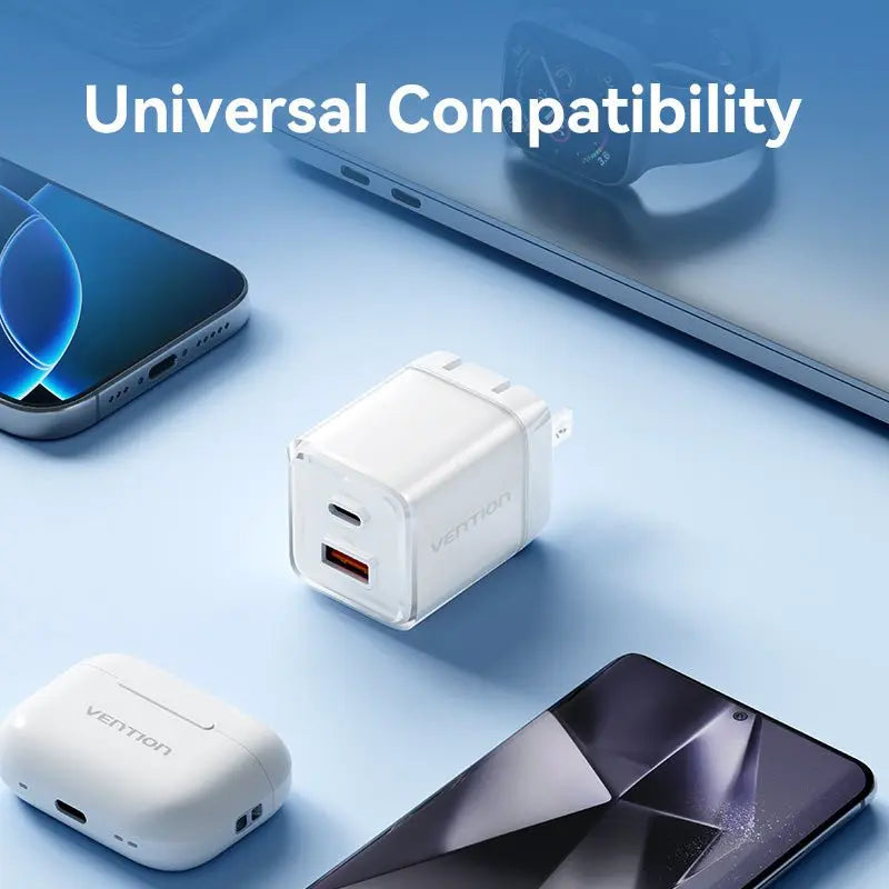 Vention 2-Port USB (C + A) GaN Charger (30W/30W) US-Plug