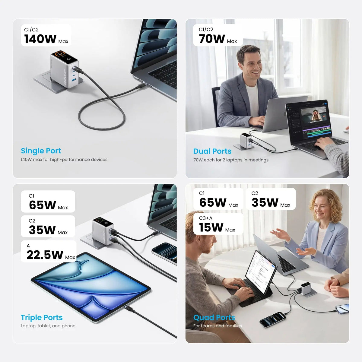 DASH PRO 140W 4-Port GaN5.0 Charger with Smart Display