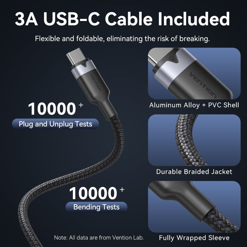 Vention 2-Port USB (C + A) GaN Charger (30W/18W) Gray with USB-C to USB-C Cable (1M) Black EU-Plug