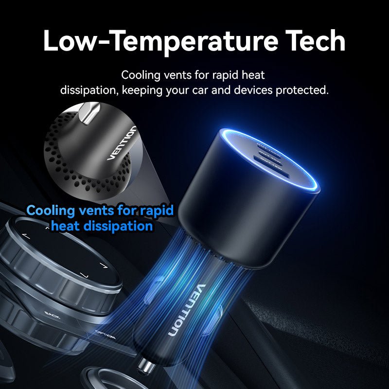 Vention Three-Port USB C+C+A (100W+30W+18W) Car Charger Black ABS Type