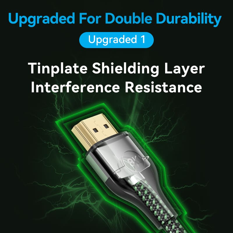 Vention Cotton Braided Ultra Thin HDMI™-A Male to Male HD Cable 8K  Green Aluminum Alloy Type