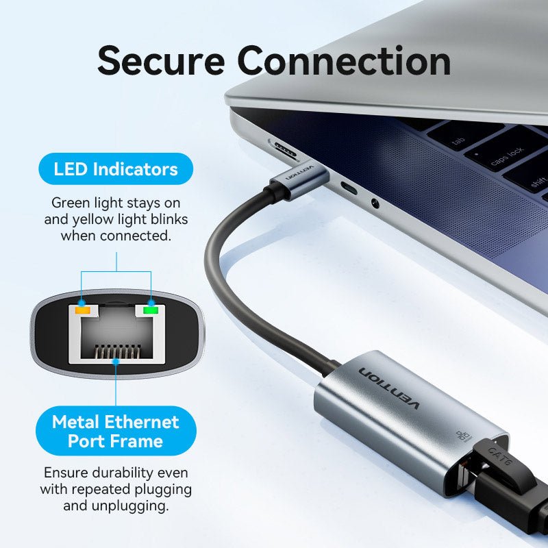 Vention USB-C to Gigabit Ethernet Adapter 0.15M Gray Aluminum Alloy Type
