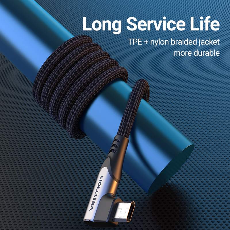 USB 2.0 A Male to Micro-B Male Right Angle 3A Cable 0.25/0.5/1/1.5/2/3M Gray Aluminum Alloy Type