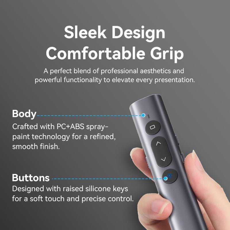 Vention Wireless PowerPoint Presentation Clicker with Red Laser Pointer – Gray