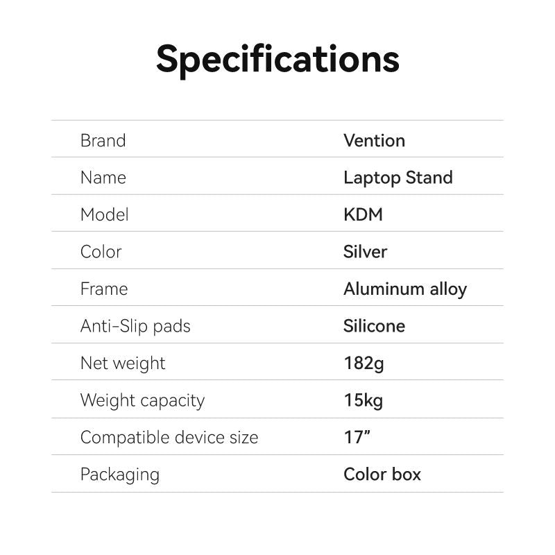 Vention Foldable Laptop Stand Silver Aluminum Alloy Type