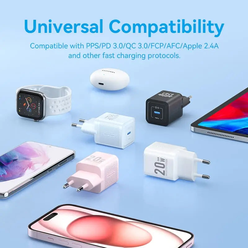 Vention 1-Port USB-C GaN Charger 20W EU-Plug