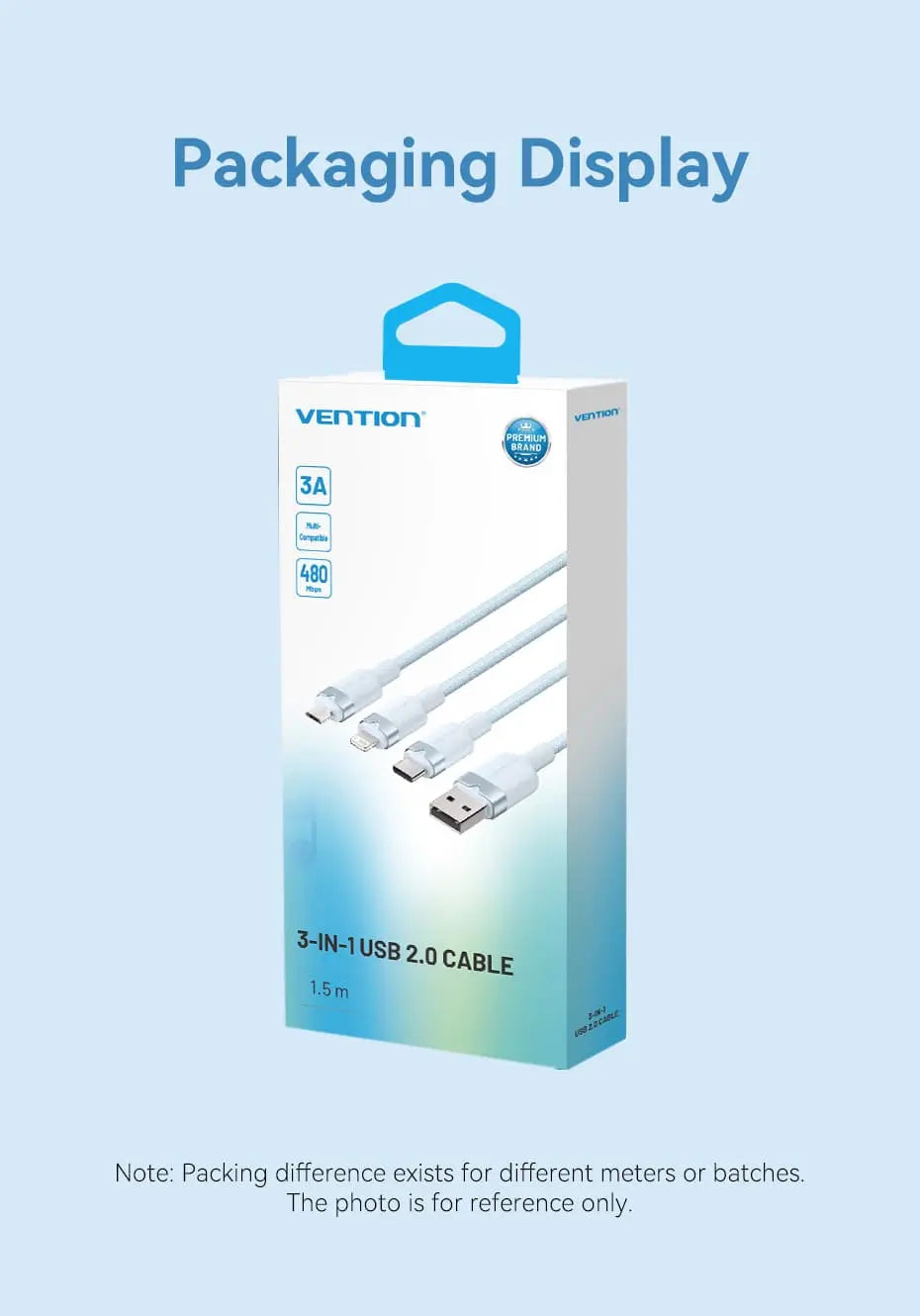 Vention USB 2.0 A Male to 3-in-1 USB-C & Lightning & Micro-B Male 3A Cable Aluminum Alloy Type