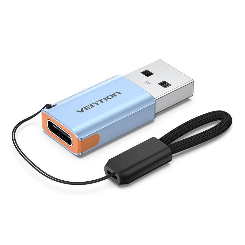 Vention USB 3.1 Type-A Male to USB-C Female Adapter with Lanyard Gray Aluminum Alloy Type