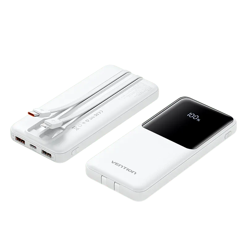 Vention 10000mAh Power Bank with Built-in USB-C and Lightning Cables 22.5W Black LED Display Universal Type