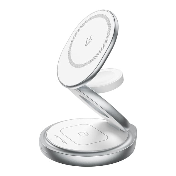 Vention 3-in-1 15W Wireless Charger Stand with MagSafe Silver