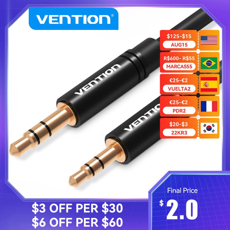 Vention 3.5 to 2.5 Aux Cable Jack 3.5 mm to Jack 2.5 mm Audio Cable Jack 3.5 for Headphone Aux Speaker Connector Cord 2.5 to 3.5
