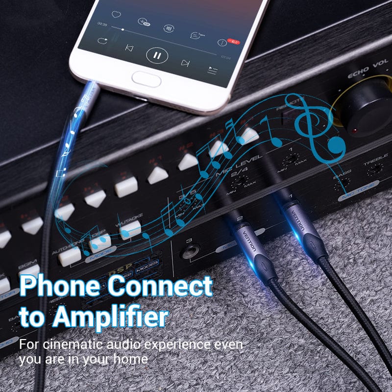 Vention 3.5mm to Double 6.5mm TRS Cable AUX Male Mono 6.5 Jack to Stereo 3.5 Jack Audio Cable for Mixer Amplifier 6.35 Adapter