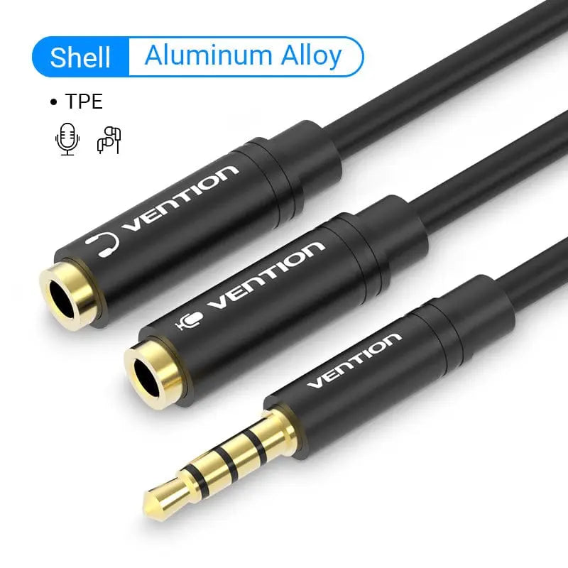 Vention 3.5mm Audio Splitter Extension Cable Jack 3.5mm 1 Male to 2 Female Mic Y Splitter for Laptop Headphone Aux Cable Adapter