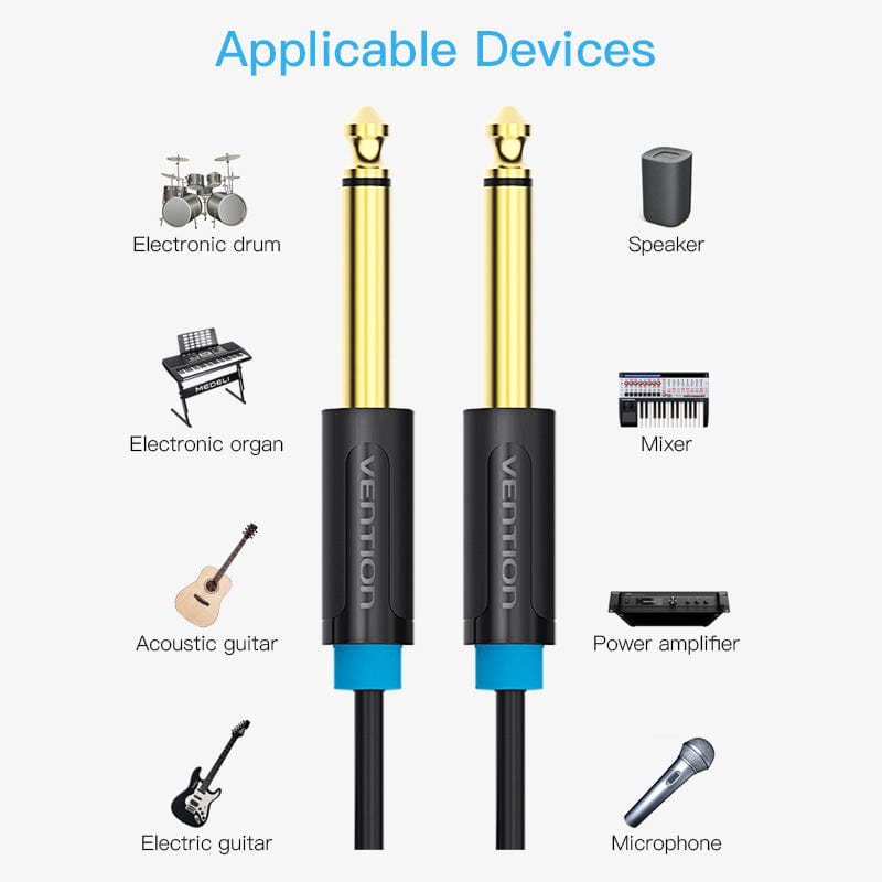 Vention Aux Guitar Cable Jack 6.5 mm to 6.5 mm Audio Cable for Guitar Mixer Speaker Stereo Jack 6.35mm Aux Cable 1m 3m 5m 10m
