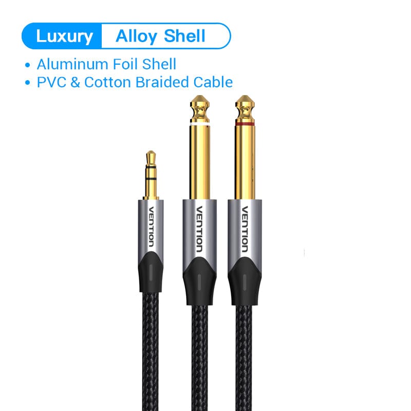 Vention 3.5mm to Double 6.5mm TRS Cable AUX Male Mono 6.5 Jack to Stereo 3.5 Jack Audio Cable for Mixer Amplifier 6.35 Adapter