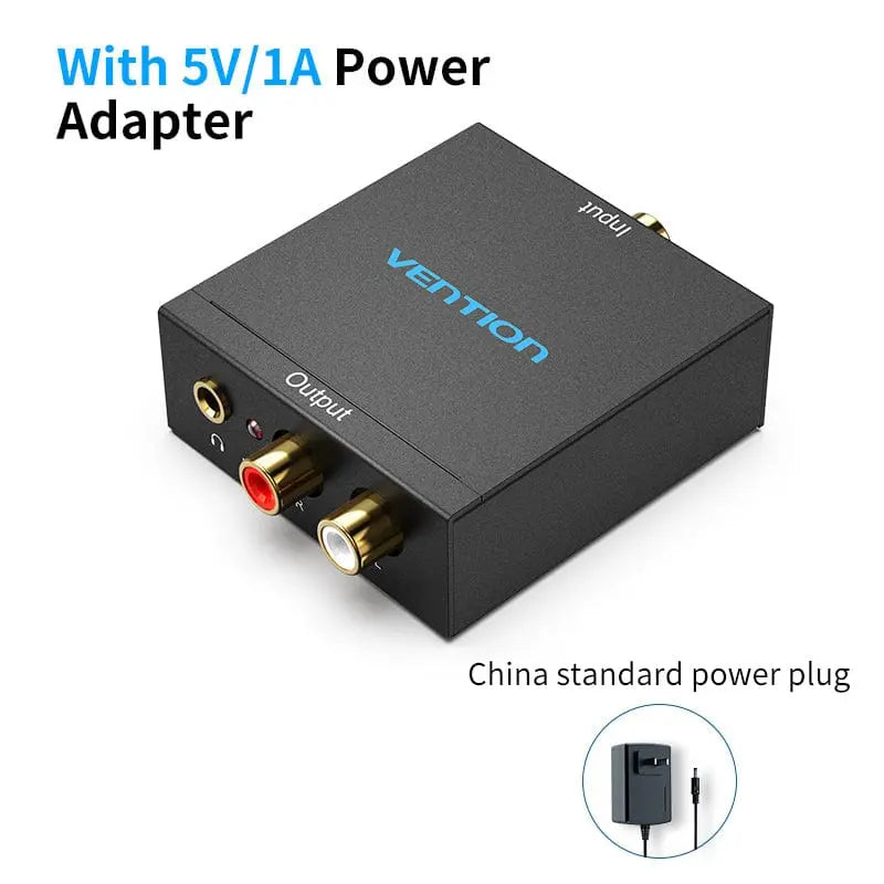 Vention Optical Fiber/Coaxial Digital Audio to TRS 3.5mm/2RCA Audio Converter Black Aluminum Alloy Type EU Standard
