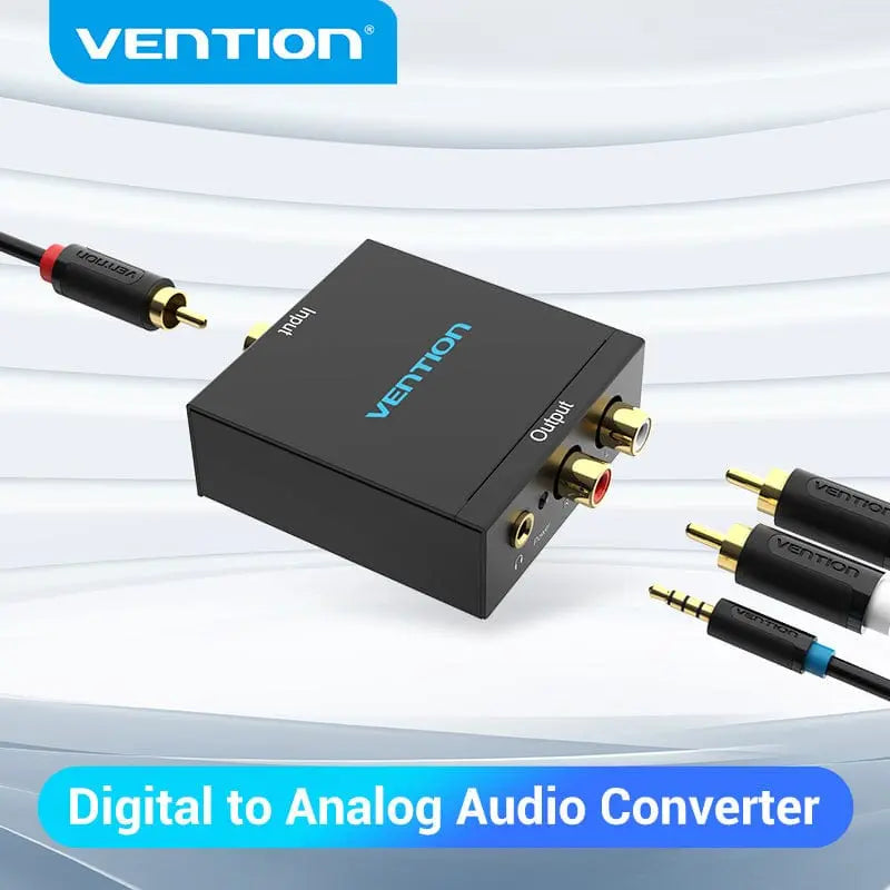 Vention Optical Fiber/Coaxial Digital Audio to TRS 3.5mm/2RCA Audio Converter Black Aluminum Alloy Type EU Standard