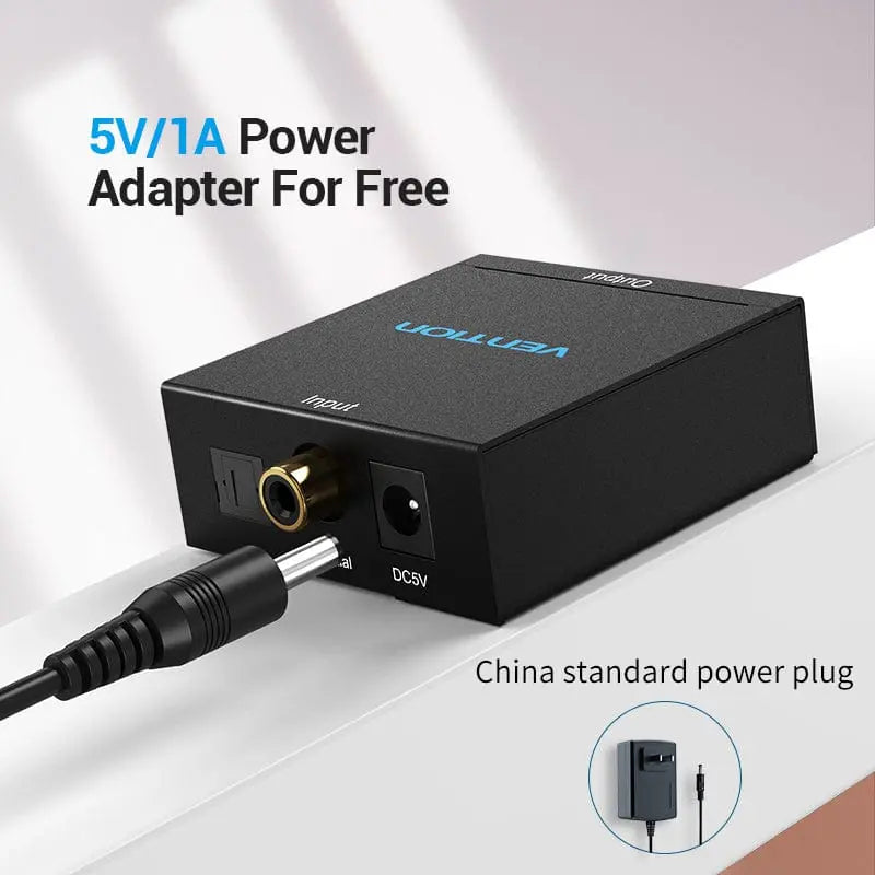 Vention Optical Fiber/Coaxial Digital Audio to TRS 3.5mm/2RCA Audio Converter Black Aluminum Alloy Type EU Standard