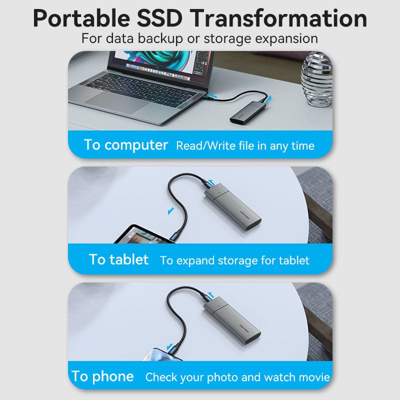 Vention M.2 NVMe SSD Enclosure (USB 3.1 Gen 2-C) Gray Aluminum Alloy Type