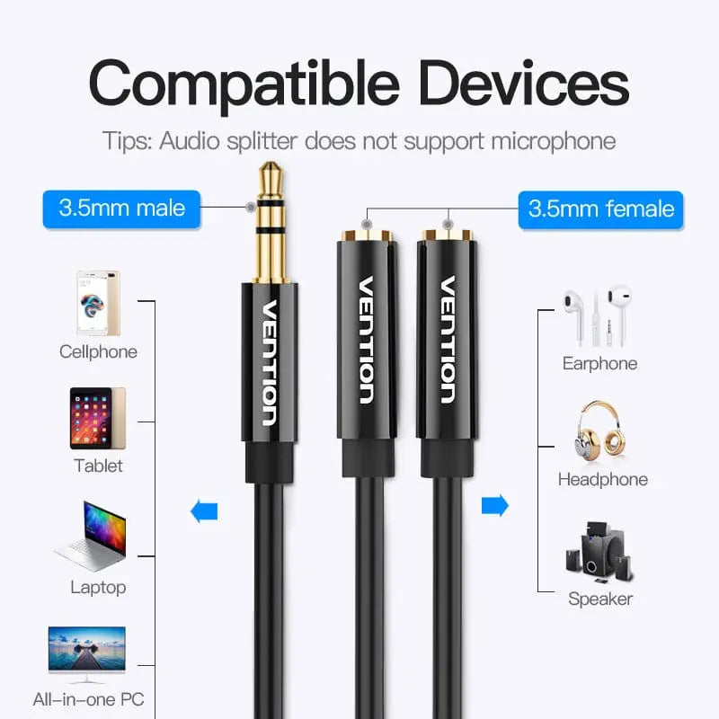 Vention 3.5mm Male to 2*3.5mm Female Stereo Splitter Cable