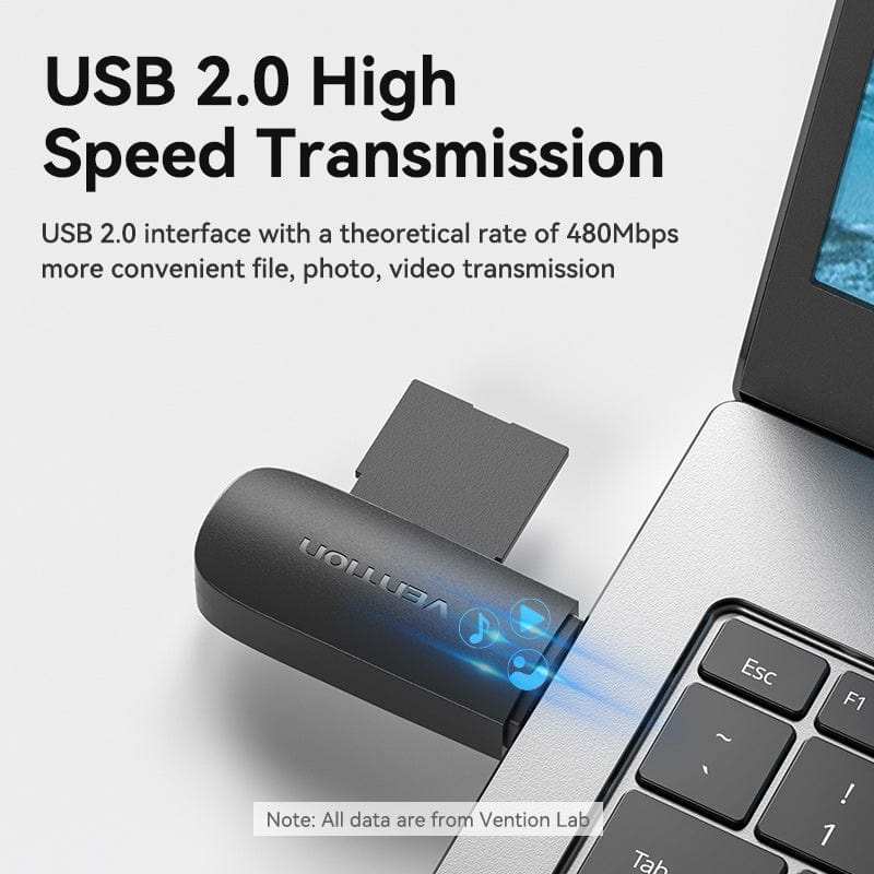 Vention 2-in-1 USB 2.0 A Card Reader(SD+TF) Black Single Drive Lette