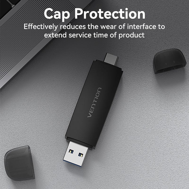 Vention 2-in-1 USB 3.0 A+C Card Reader(SD+TF) Black Dual Drive Letter