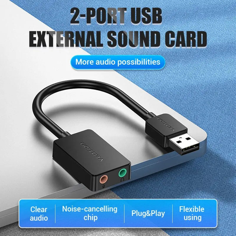 Vention 2-port USB External Sound Card 0.15M Black
