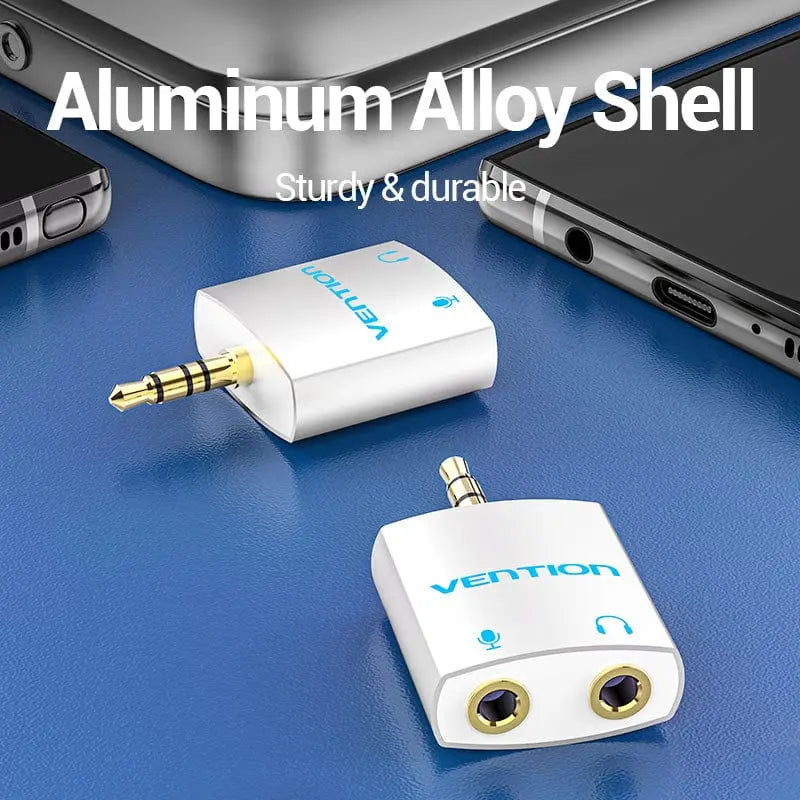 Vention 4 Pole 3.5mm Male to 2*3.5mm Female Audio Adapter Silvery Metal Type