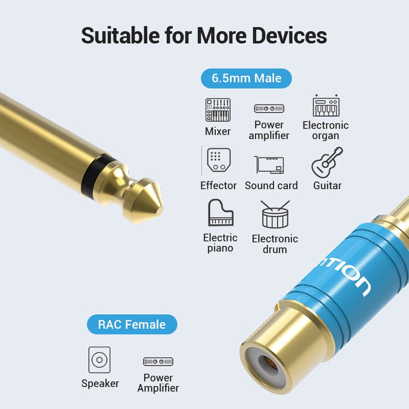 Vention 6.35mm Male to RCA Female Audio Adapter Blue Aluminum Alloy Type