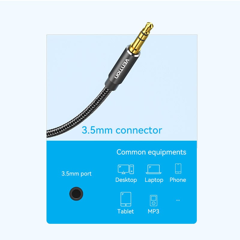 Vention Cotton Braided 3.5mm Male to 2RCA Male Audio Cable Blue Aluminum Alloy Type