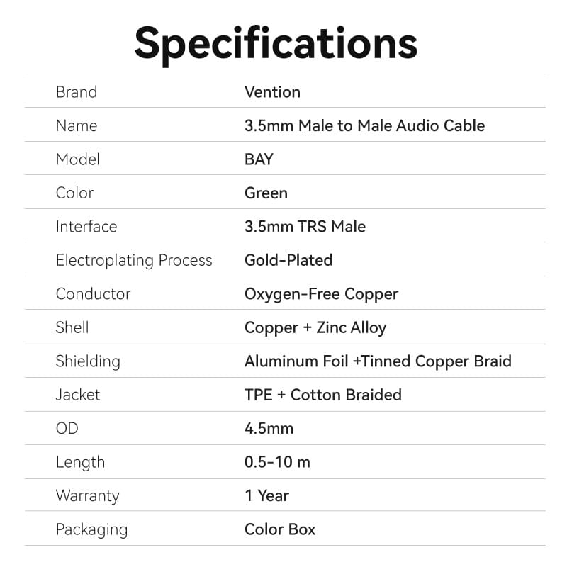Vention 3.5mm Male to Male Audio Cable