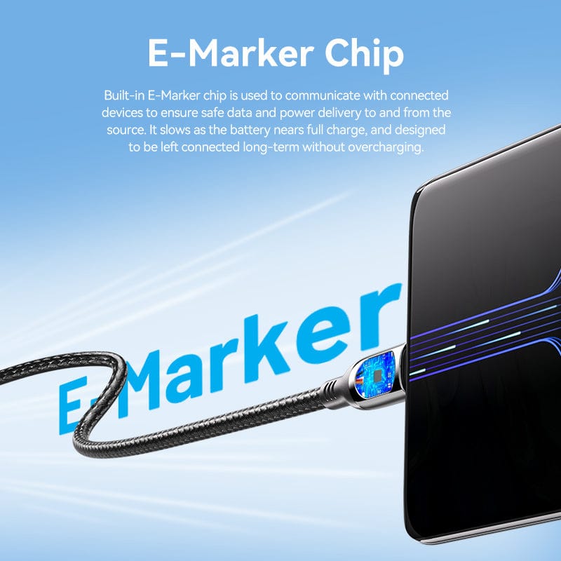 Vention Cotton Braided USB 2.0 C Male to C Male 5A Cable With LED Display Zinc Alloy Type