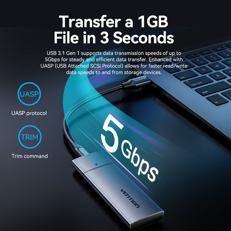 Vention M.2 NGFF SSD Enclosure (USB 3.1 Gen 1-C) Gray Aluminum Alloy Type