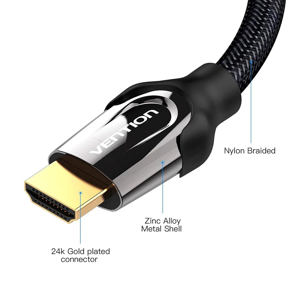 Vention Nylon Braided HDMI™ Cable Black Metal Type