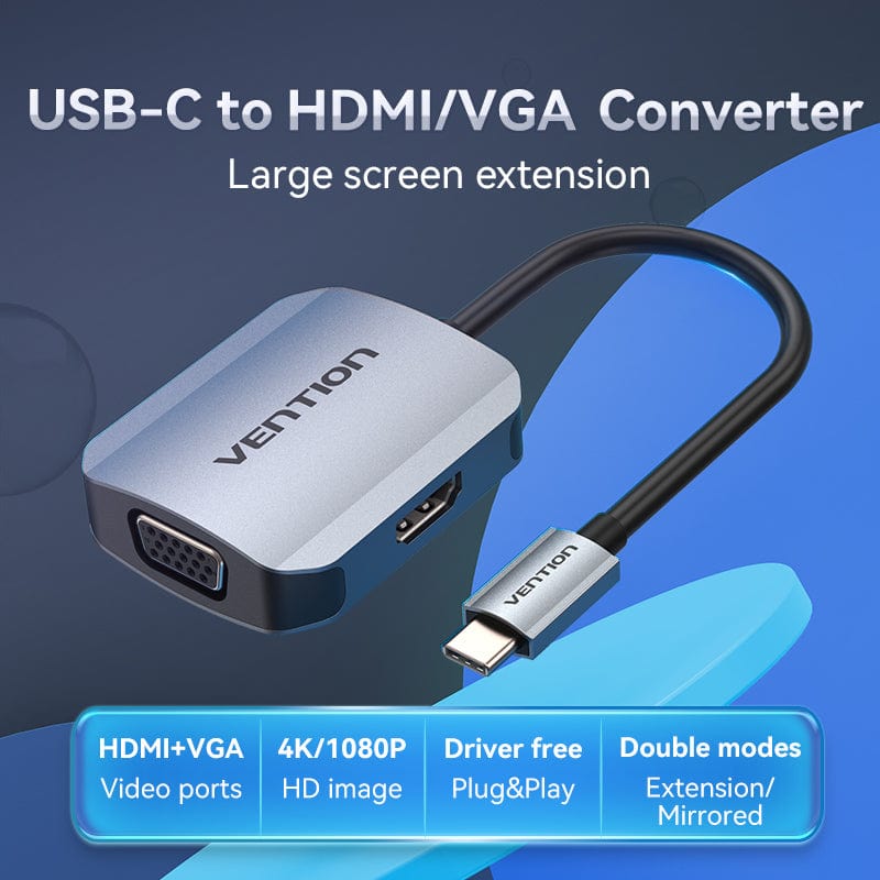 Vention  USB-C to HDMI™/VGA Converter 0.15M Gray Aluminum Alloy Type