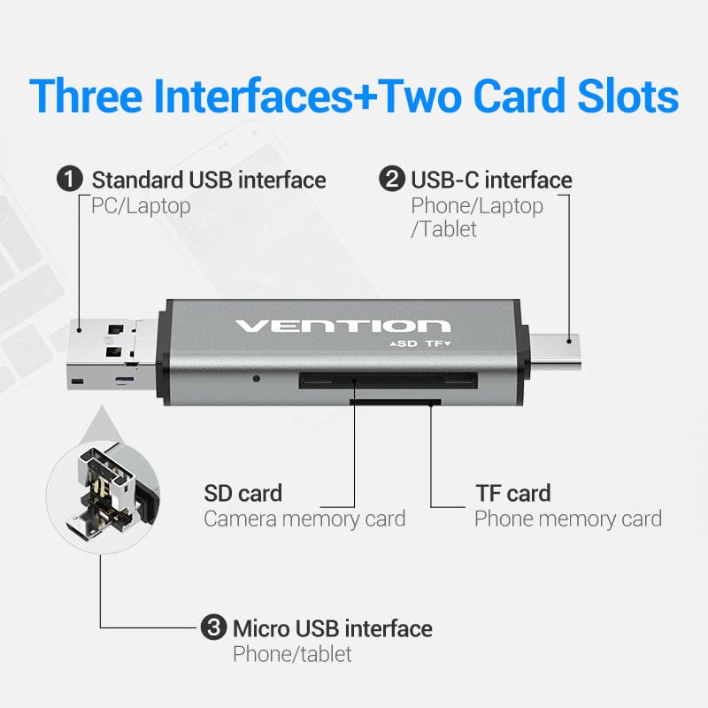 Vention USB2.0 Multi-function Card Reader Gray